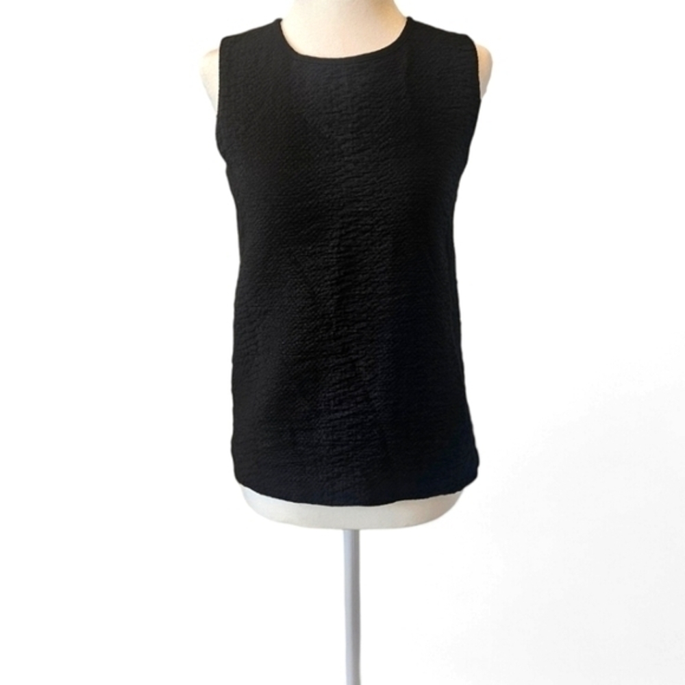 Vince. Gauze‎  texture 100% silk lined black basic zip up short sleeve blouse 2